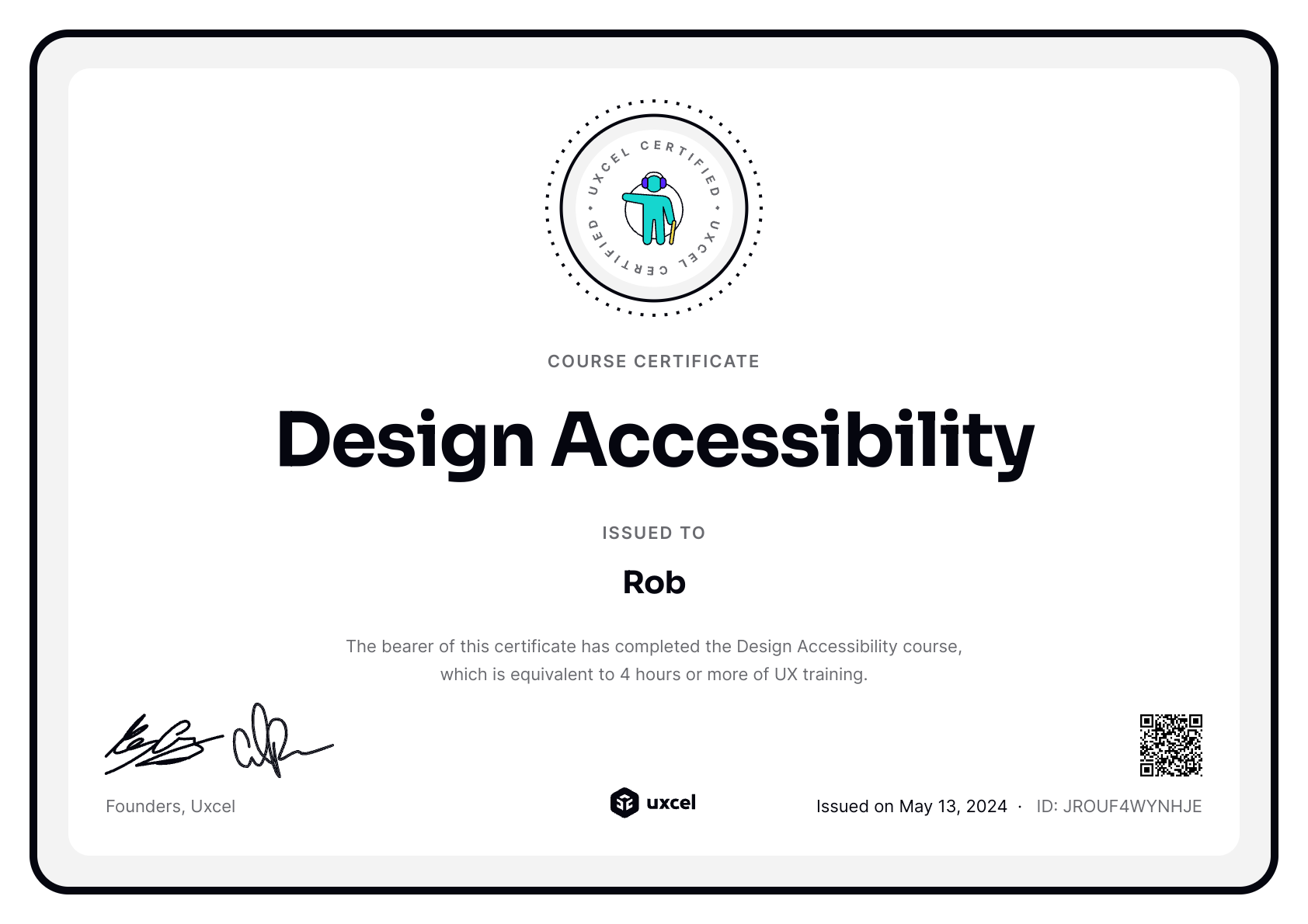 Rob B's certificate